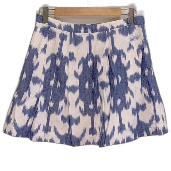Vineyard Vines Blue White Ikat Tie Dye Print Pleated Short Skirt Size 4 - Picture 3 of 9